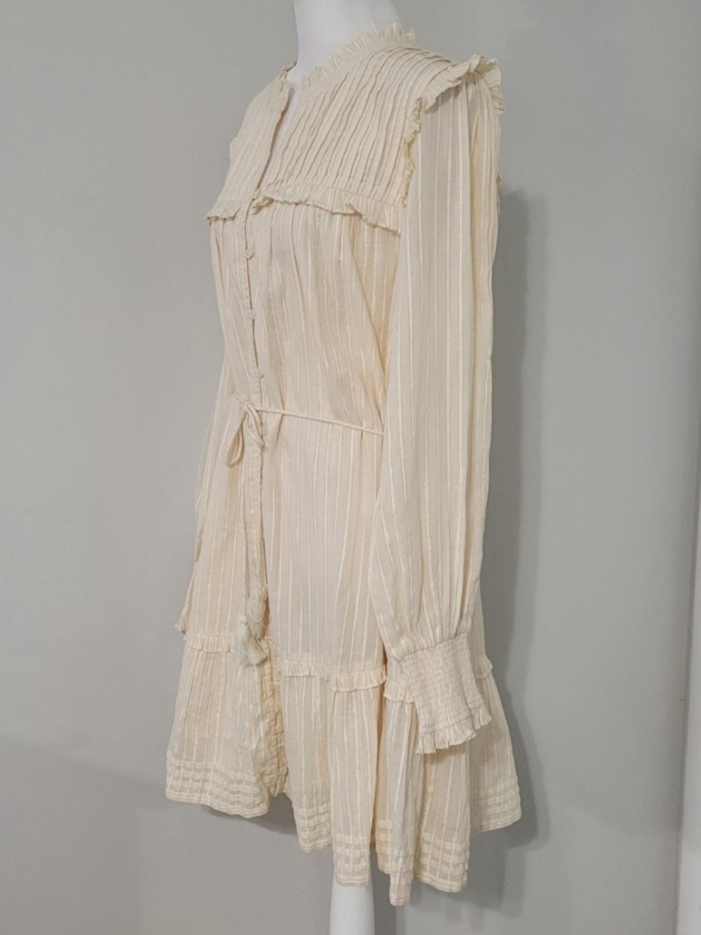 Cleobella Celine Mini Dress XL Ivory Organic Cotton Lurex Boho Prairie Western - Picture 6 of 9